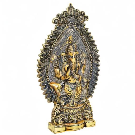 Nexplora Industries Pvt. Ltd. Metal Ganesh Idol Ganpati Sitting On Mouse Statue, Height 27 Cm, Gold Antique
